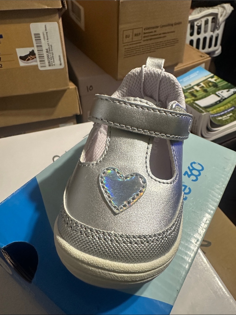Stride Rite Silver Mary Jane with Holographic Heart Accent